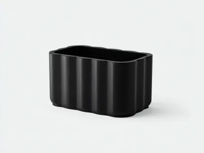 Macetero rectangular 75 x 28 x 26 cm - diseño ondulado negro - plástico resistente - estilo contemporáneo para exterior-Davexninest
