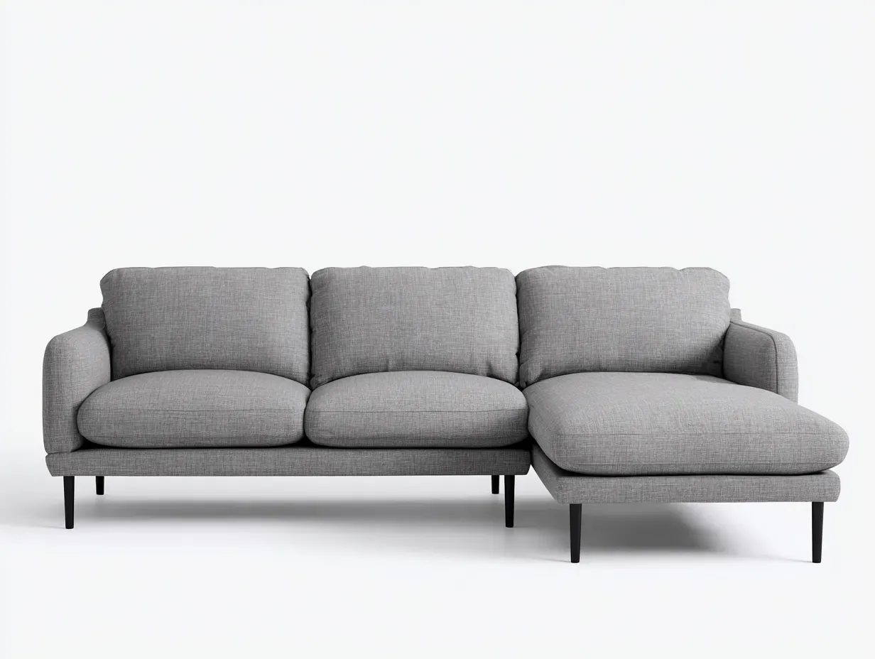 Sofá rinconero en tela 245 x 149 x 84 cm - gris claro y negro - para salón - estilo contemporáneo con chaise longue lateral, cojines voluminosos y patas finas metálicas-Davexninest