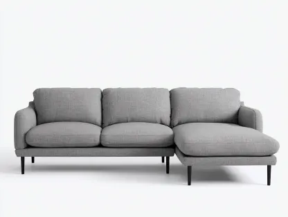 Sofá rinconero en tela 245 x 149 x 84 cm - gris claro y negro - para salón - estilo contemporáneo con chaise longue lateral, cojines voluminosos y patas finas metálicas-Davexninest