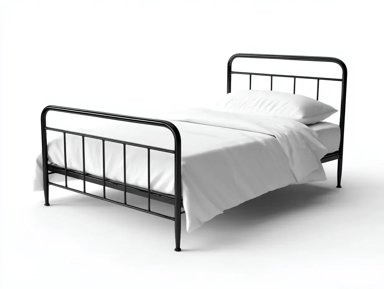 Cama individual de metal negro con cabecero y piecero de barrotes 200 x 90 x 100 cm - para dormitorio - estilo industrial y minimalista-Davexninest