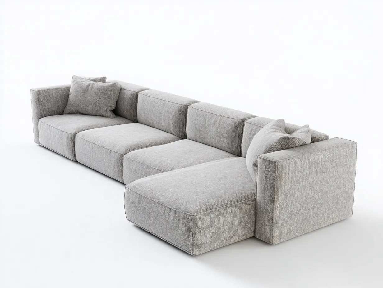 Sofá rinconero modular en tela 312 x 168 x 76 cm - gris piedra claro - para salón - estilo contemporáneo con módulos profundos, chaise terminal y líneas arquitectónicas-Davexninest