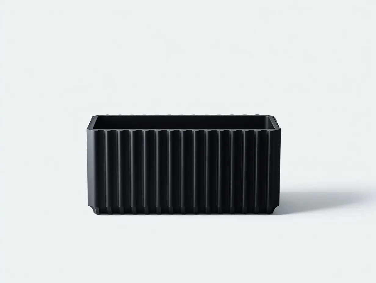 Macetero rectangular 68 x 25 x 25 cm - plástico negro - para exterior - diseño acanalado moderno resistente-Davexninest