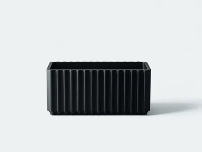 Macetero rectangular 68 x 25 x 25 cm - plástico negro - para exterior - diseño acanalado moderno resistente-Davexninest