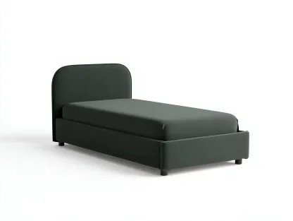 Cama individual tapizada en tejido verde oscuro con cabecero redondeado 200 x 90 x 100 cm - para dormitorio - estilo moderno y sereno-Davexninest