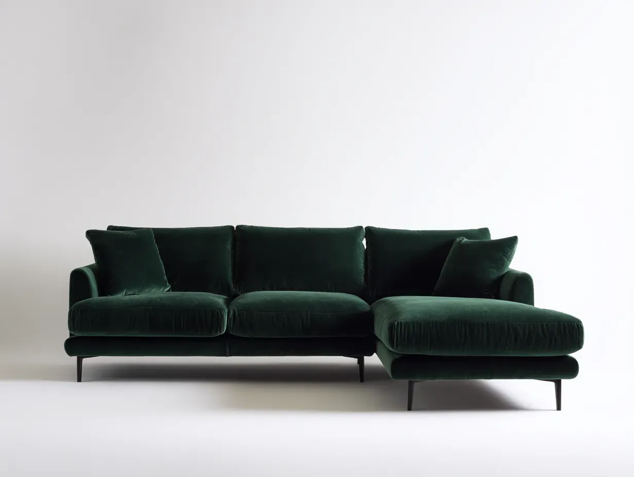 Sofá rinconero 255 x 155 x 83 cm - terciopelo verde oscuro - diseño contemporáneo para salón-Davexninest