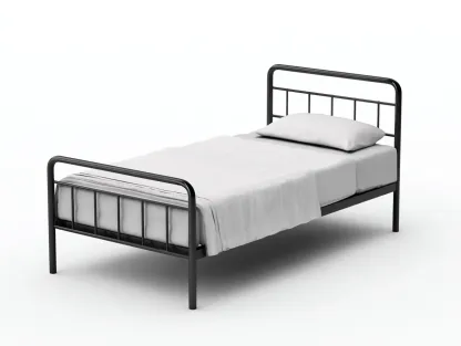 Cama individual de metal negro con cabecero y piecero rectos de barrotes 200 x 90 x 100 cm - para dormitorio - estilo minimalista e industrial-Davexninest