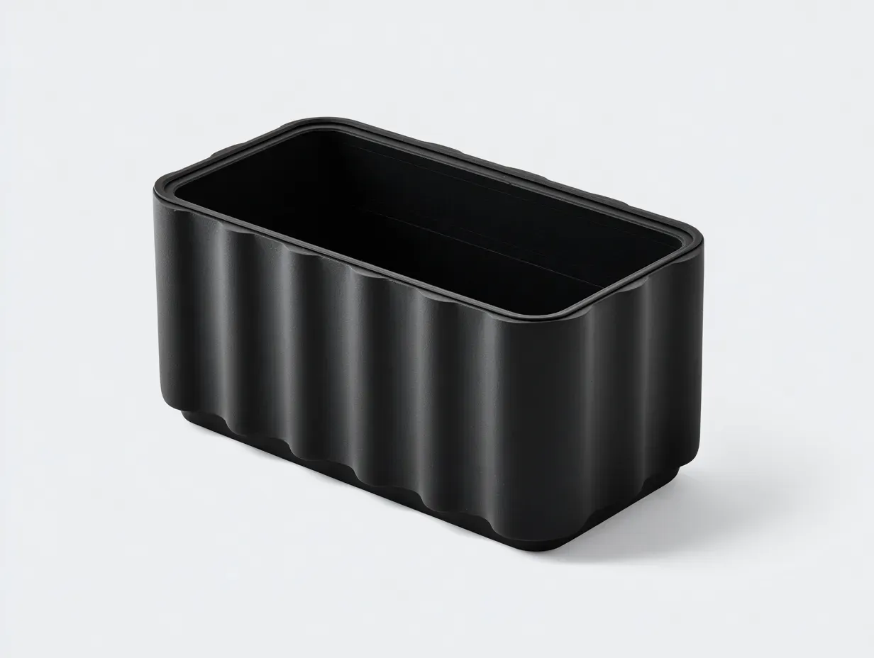 Macetero rectangular 62 x 28 x 28 cm - plástico negro - para exterior - diseño ondulado moderno decorativo-Davexninest