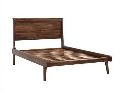 Cama individual de madera maciza nogal con cabecero recto y somier de láminas 200 x 105 x 112 cm - para dormitorio - estilo atemporal y natural-Davexninest