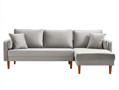 Sofá rinconero 240 x 145 x 82 cm - tapizado gris claro - patas de madera - estilo moderno para salón-Davexninest