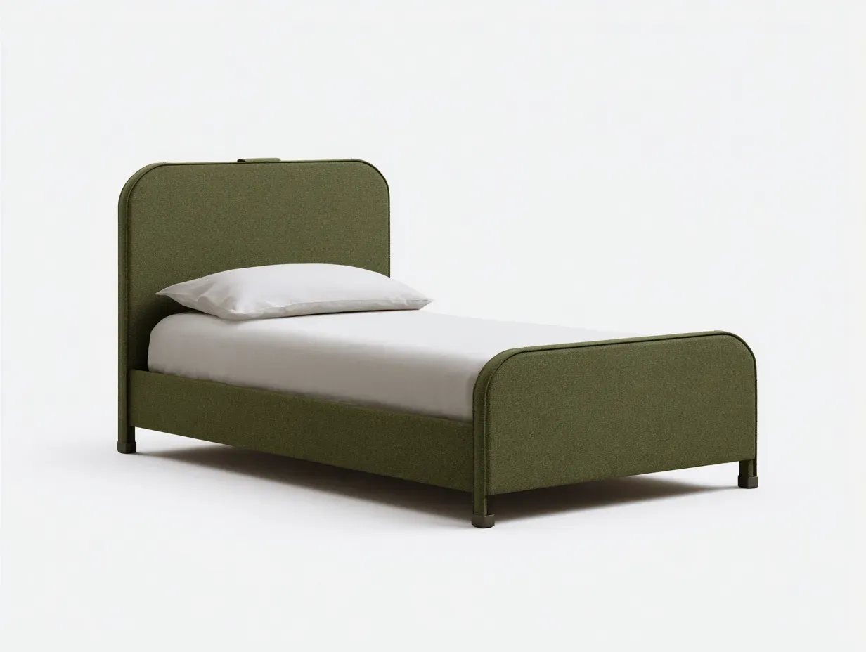 Cama individual 200 x 90 x115 cm - tapizado verde oliva - estructura moderna y resistente-Davexninest