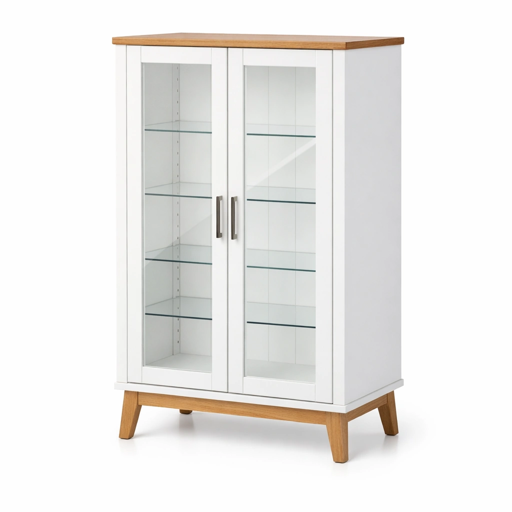 Vitrine glasregale mdf eiche weiß-NESTKORA