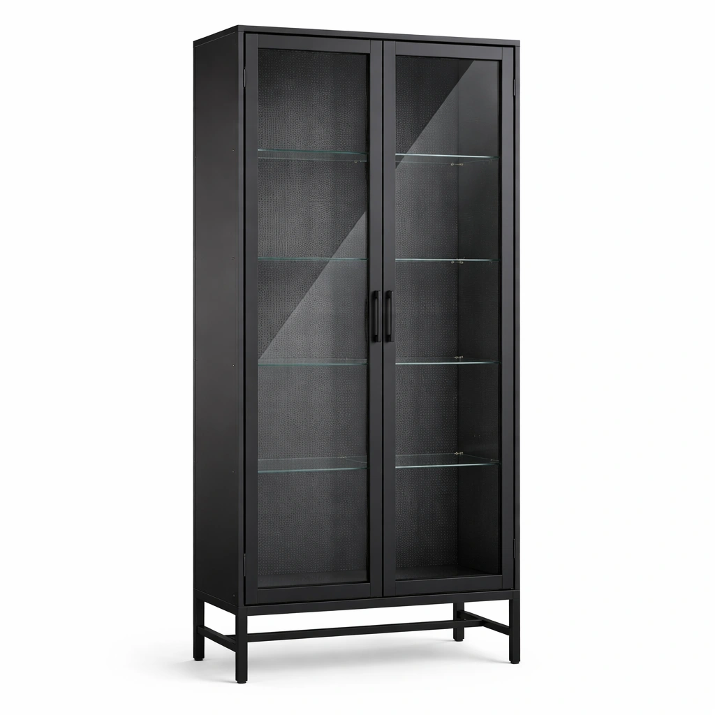 Vitrine metall schwarz gehärtetes glas-NESTKORA