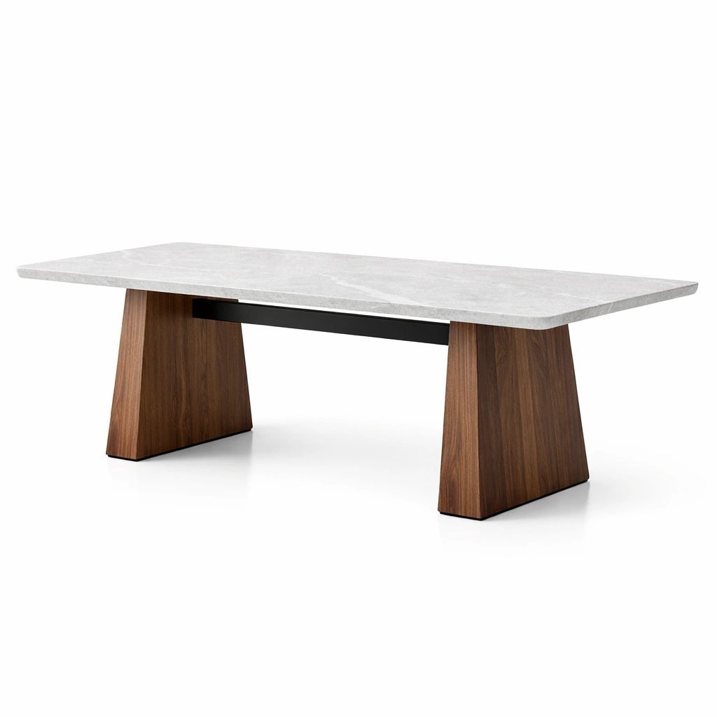 Esstisch mit kunstmarmorplatte und walnussholzgestell-NESTKORA