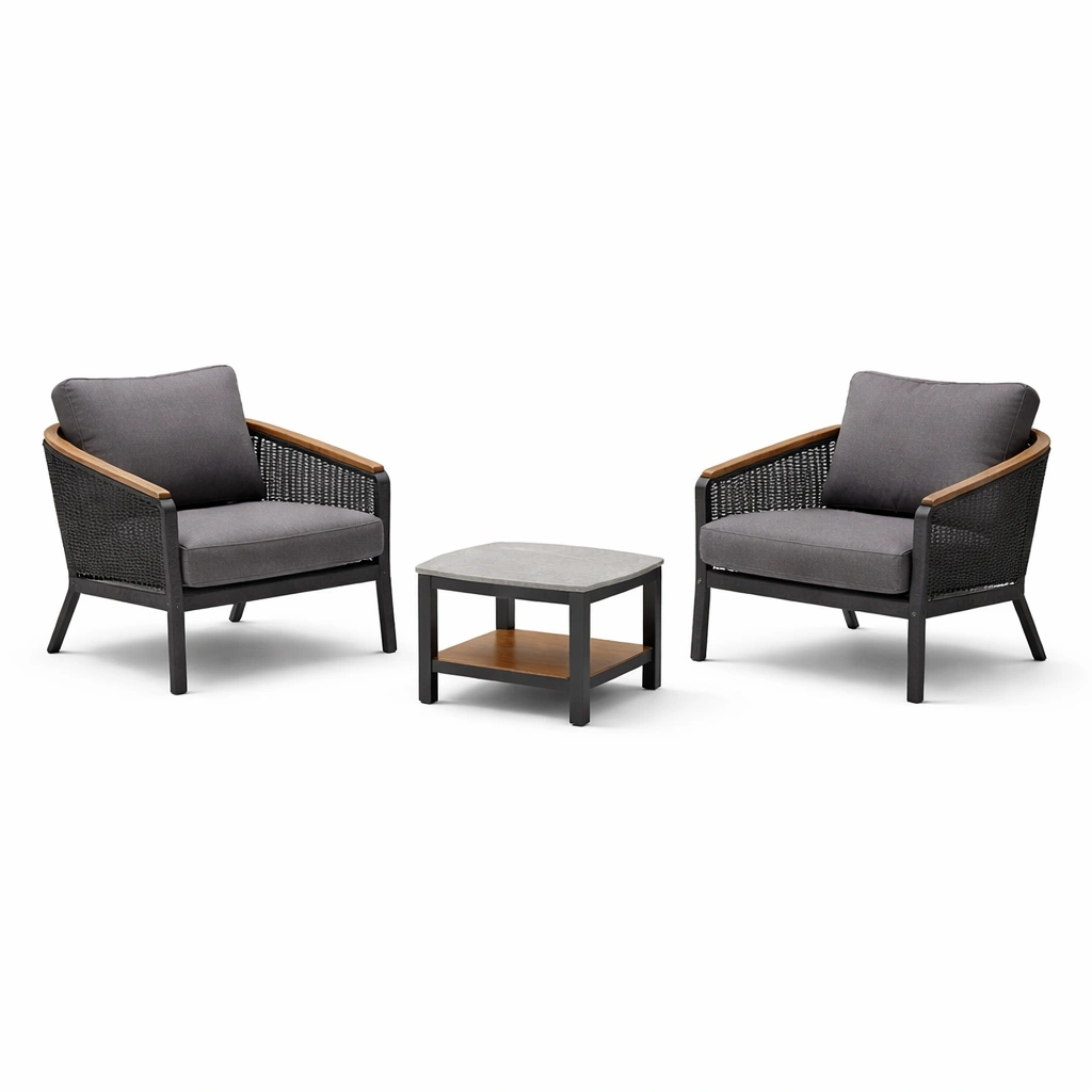 Loungeset aluminium mit polyestersitz und beistelltisch-NESTKORA