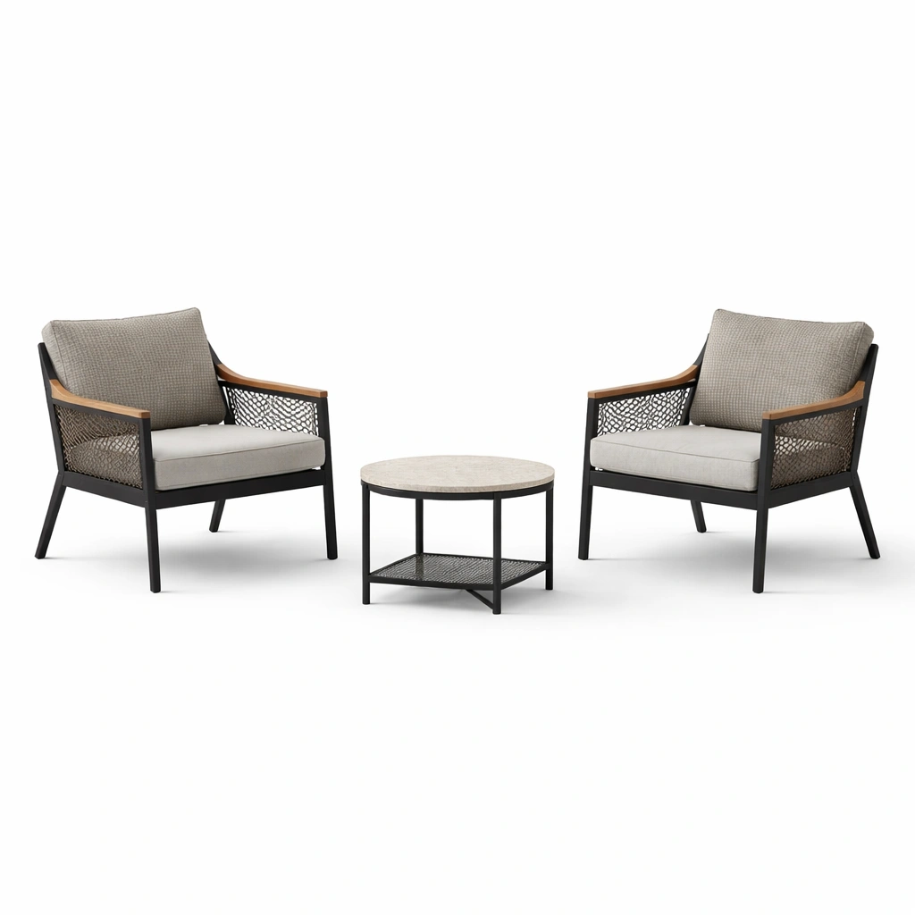 Loungeset aluminiumgestell mit sesseln und rundtisch-NESTKORA