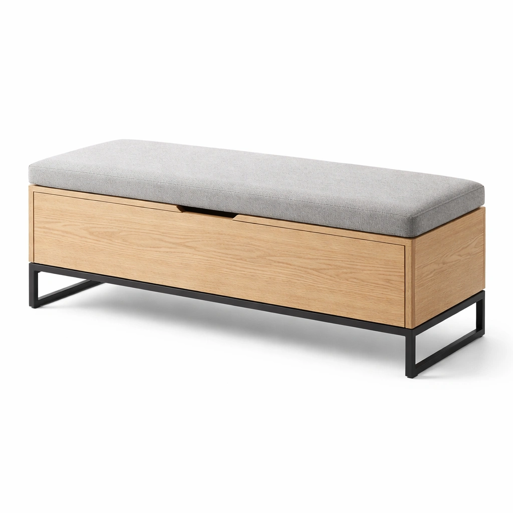 Sitzbank mit stauraum gepolstert holz mit metallrahmen-NESTKORA