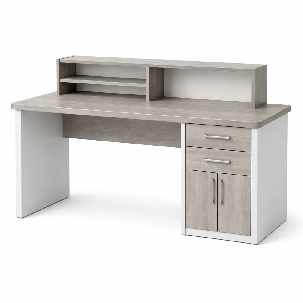 Schreibtisch mit schubladenregal spanplatte grau weiß 160x60x75 cm-NESTKORA