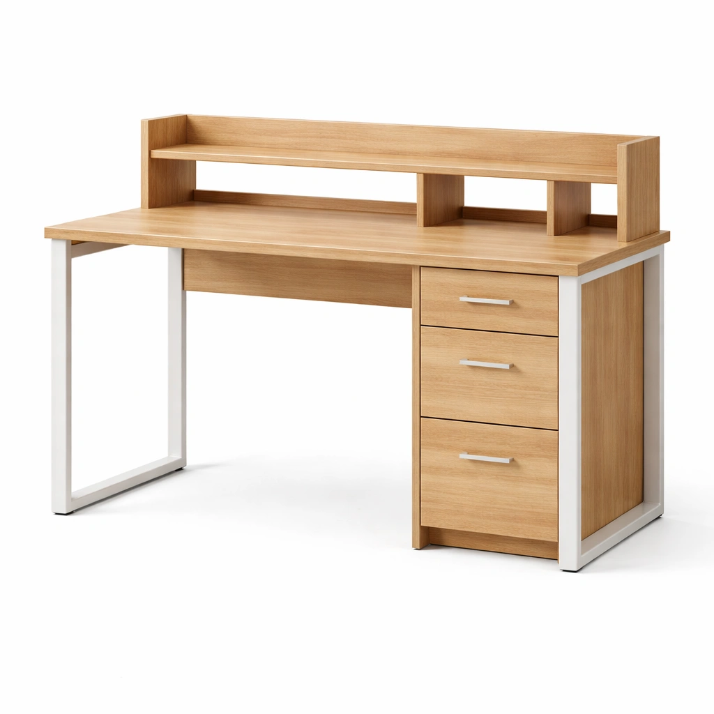 Schreibtisch holzoptik metallrahmen mit schubladen-NESTKORA