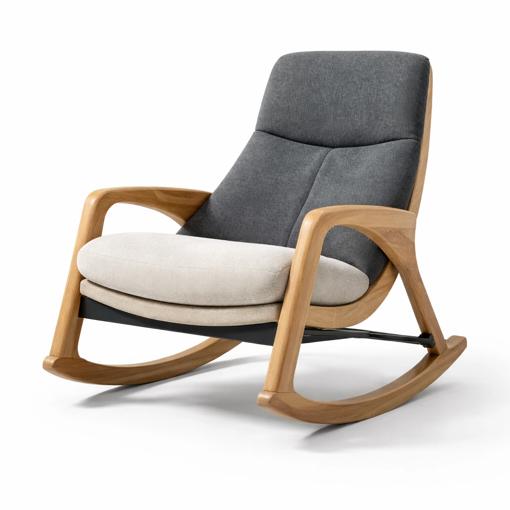 Schaukelstuhl massivholzrahmen mit polyesterbezug grau-FURNLUMO