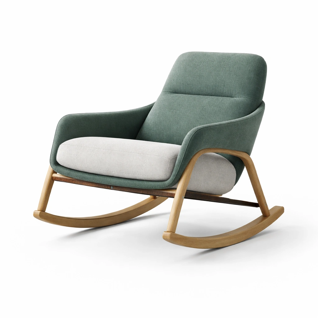 Schaukelstuhl leinen grün eiche 100x70x90cm-FURNLUMO