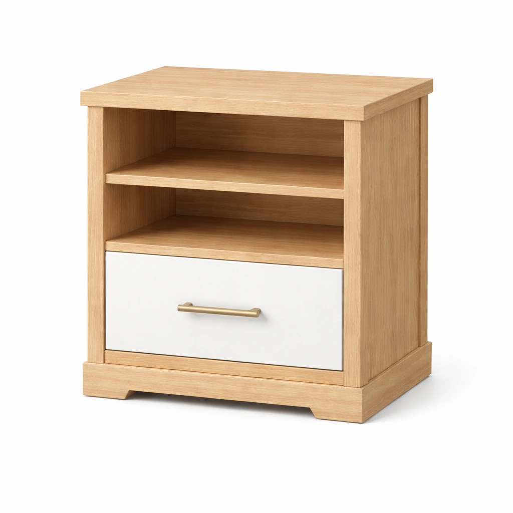 Nachttisch spanplatte eicheoptik mit metallgriff 45cm x 35cm x 55cm-FURNLUMO