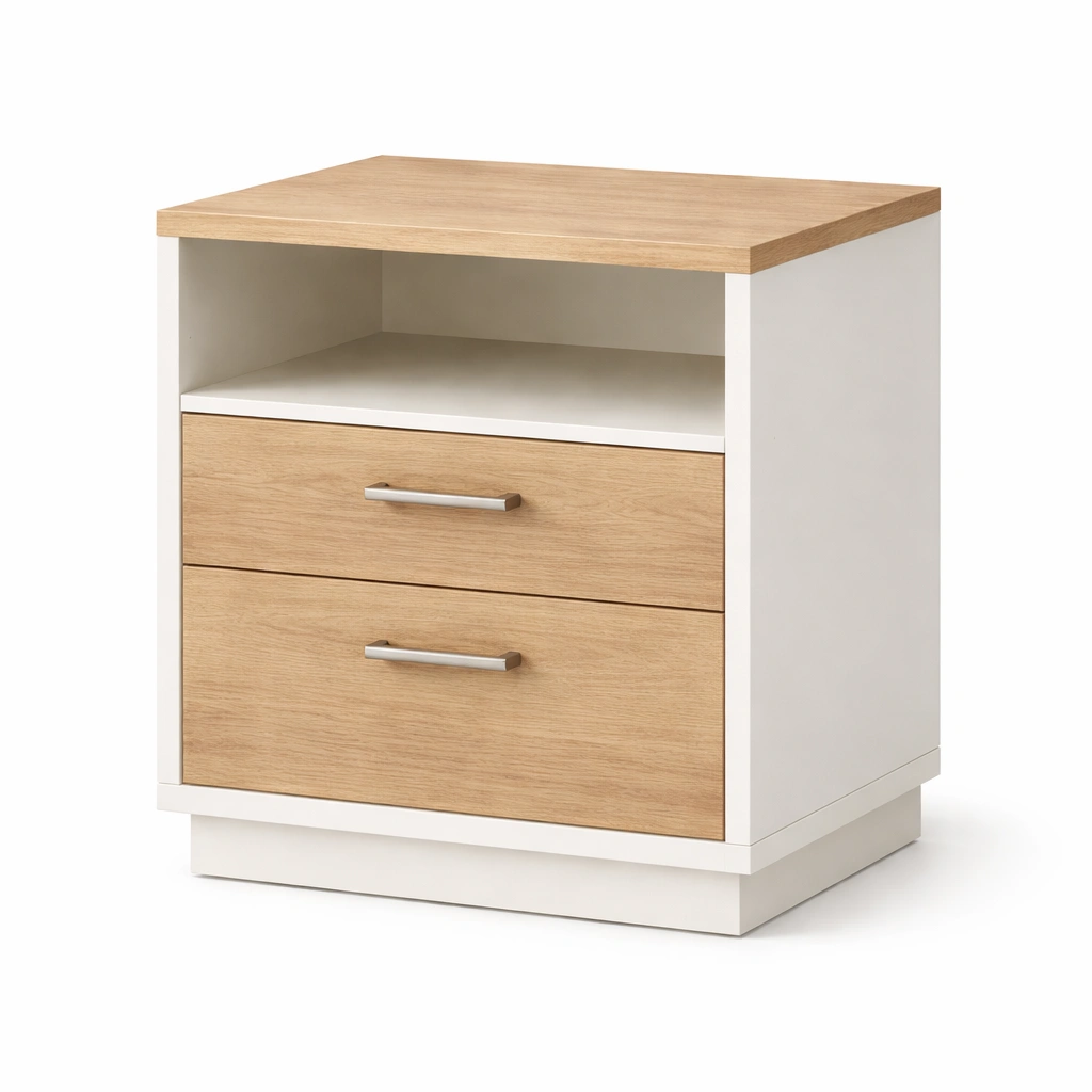 Nachttisch holz weiß spanplatte zwei schubladen ein regal 45x35x55cm-FURNLUMO