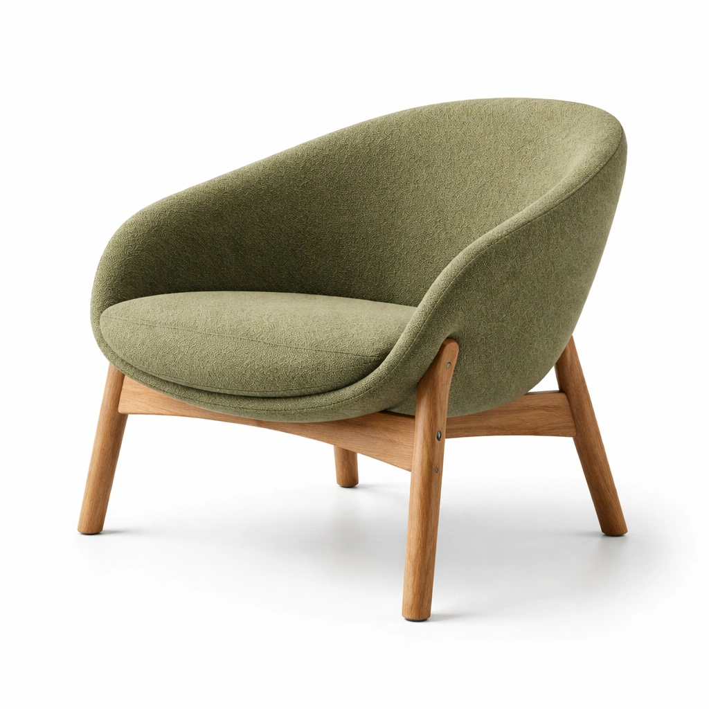 Sessel wollstoff grün eichenholz-FURNLUMO