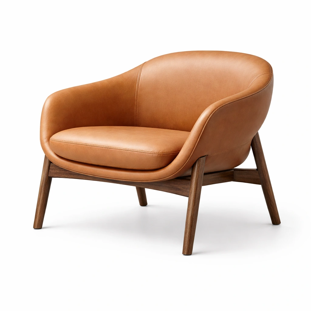 Sessel leder walnussholzrahmen braun-FURNLUMO