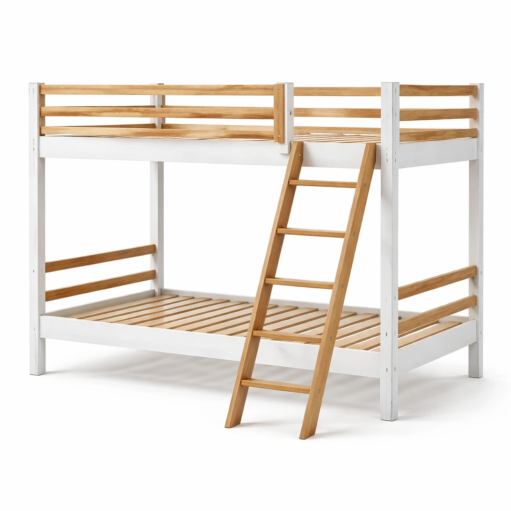 Etagenbett kiefernholz weiß natur mit leiter-FURNLUMO