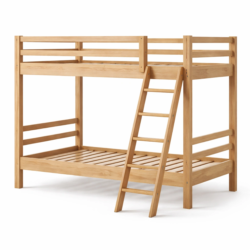 Etagenbett eiche massivholz natur mit leiter-FURNLUMO