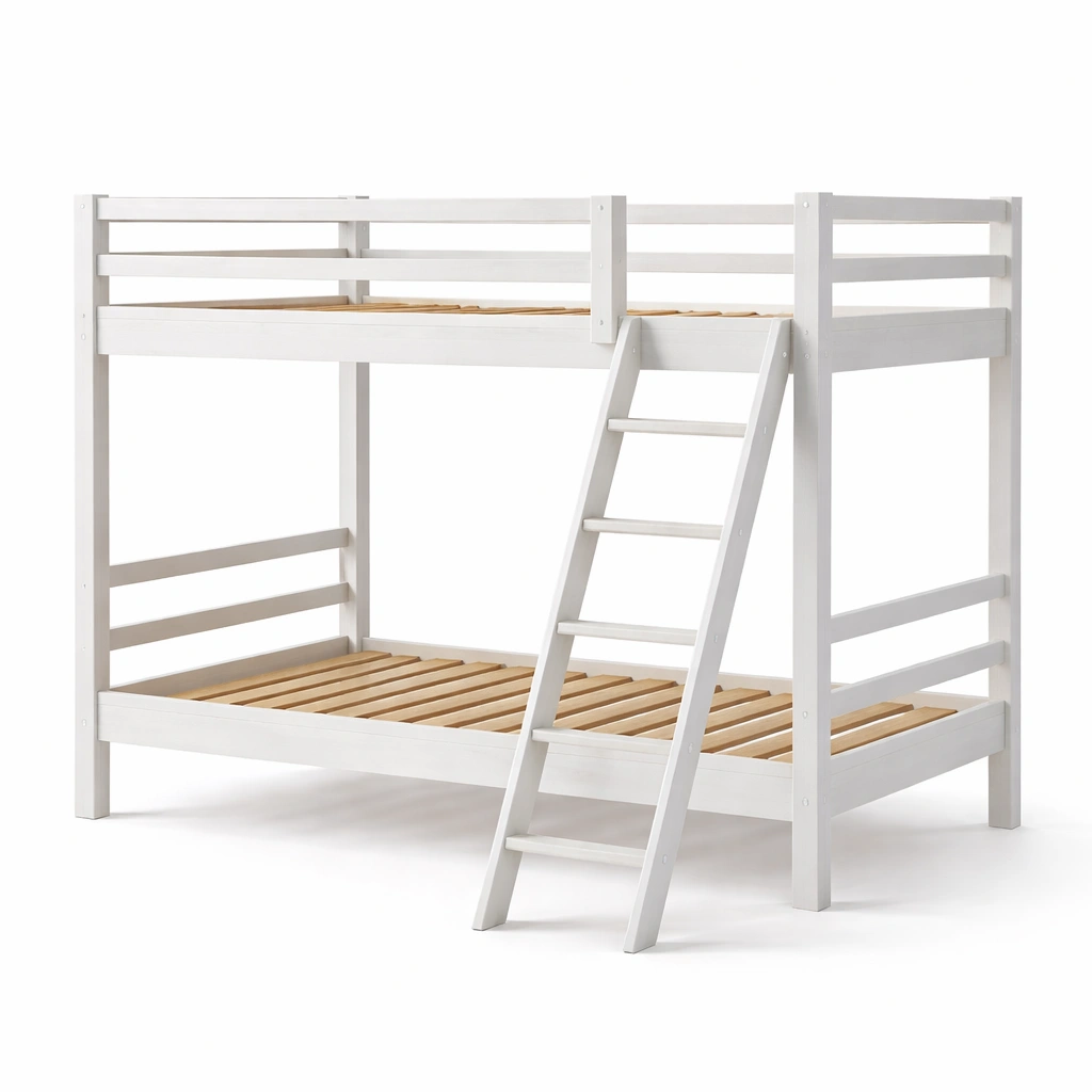 Etagenbett kiefernholz weiß mit leiter-FURNLUMO