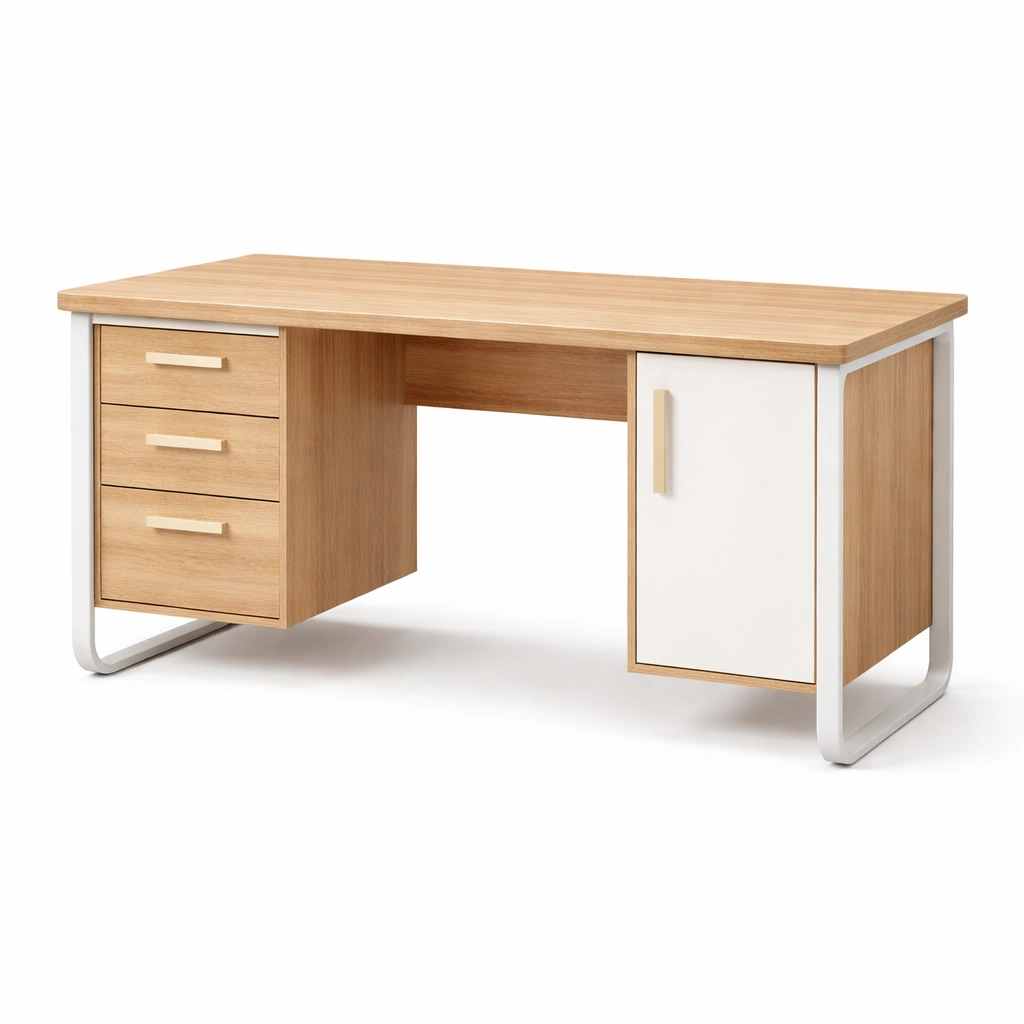 Schreibtisch mdf eichenfurnier metallbeine 150x60x75 cm-FURNLUMO