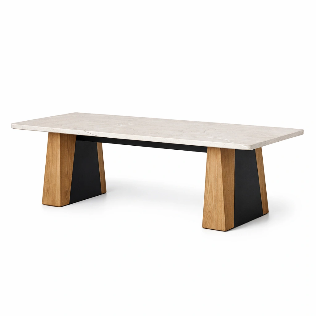 Esstisch marmor eichenholz metall beige-HOMLUMO