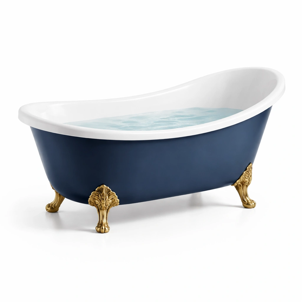 Freistehende badewanne gusseisen mit goldfüßen marineblau weiß-HOMLUMO