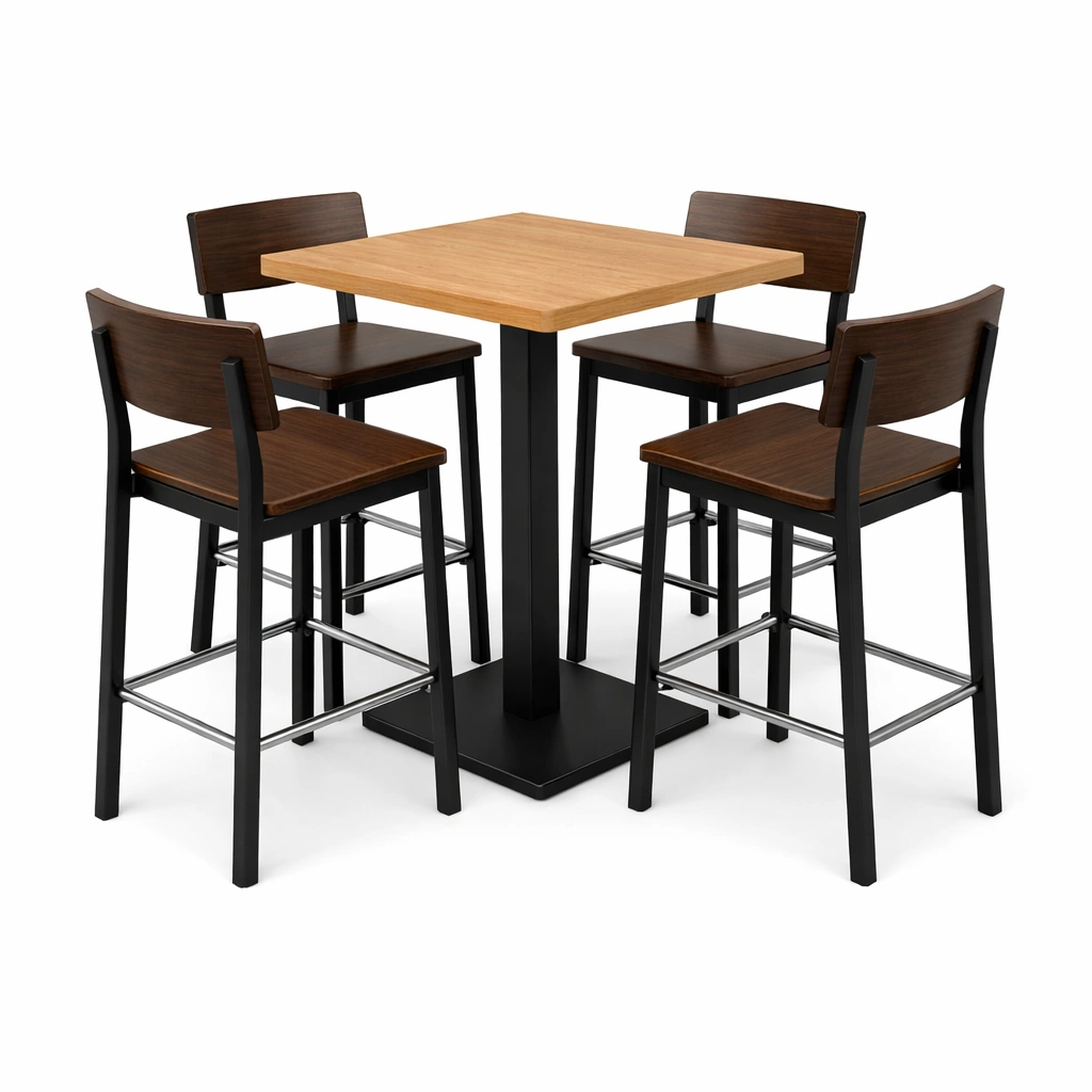 Barset quadratischer holztisch mit hockern eichenfurnier metallgestell-HOMLUMO