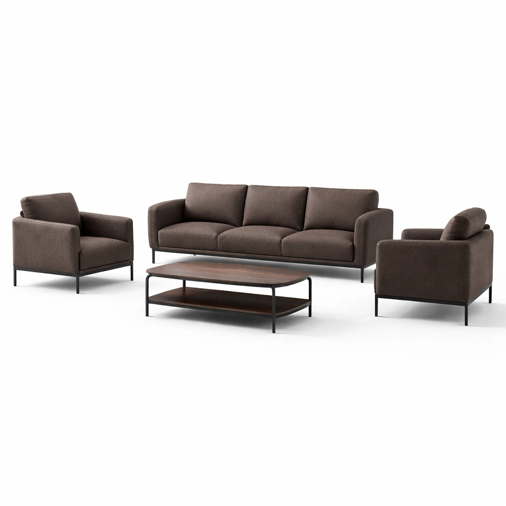 Sofaset stoff dunkelbraun metallrahmen-HOMLUMO