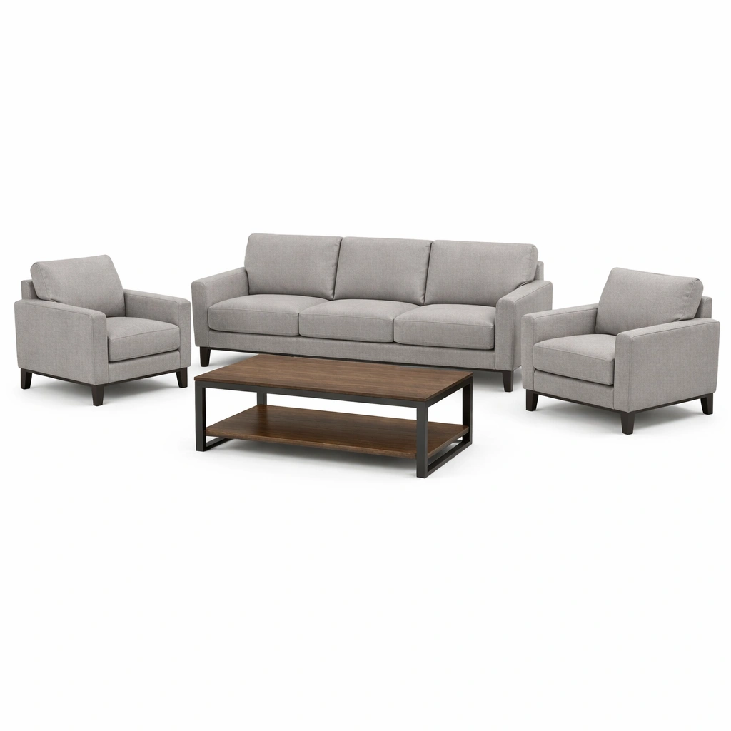 Sofaset stoff hellgrau mit tisch holz metall-HOMLUMO