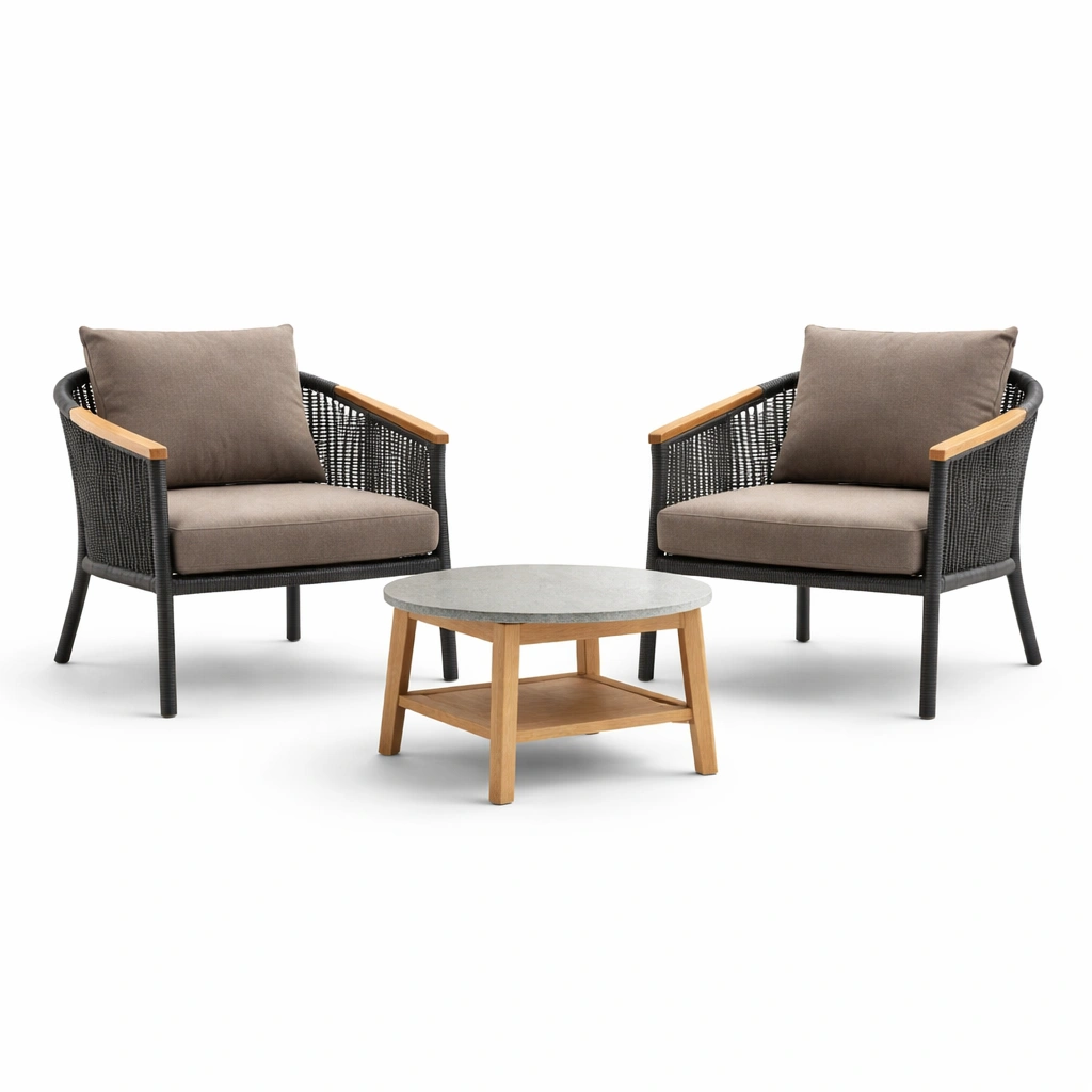 Loungeset aus stahl polyesterseilgarn und beton grau natur-HOMLUMO