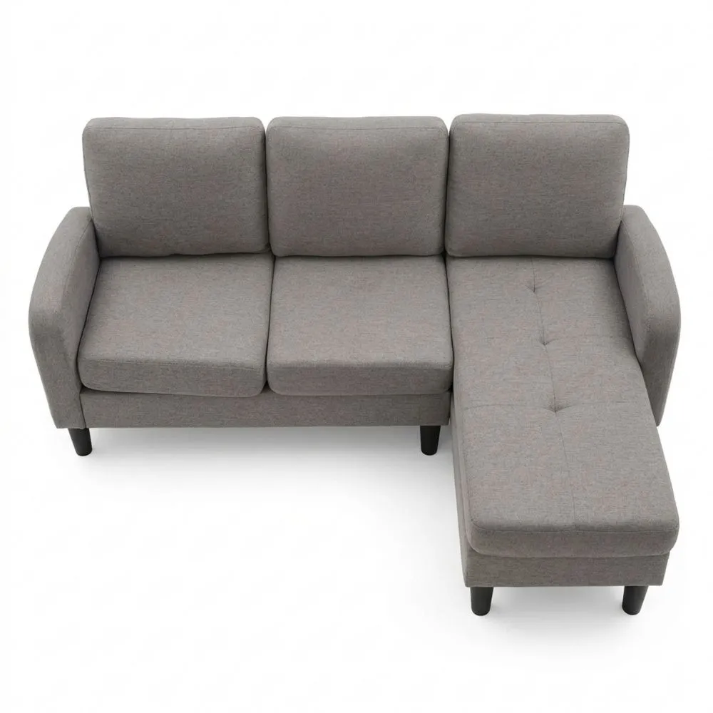 Sofá Esquinero en L con Chaise Longue, 3 Plazas, Tela de Algodón Transpirable, Diseño Modular, Ideal para Salón, Gris Oscuro