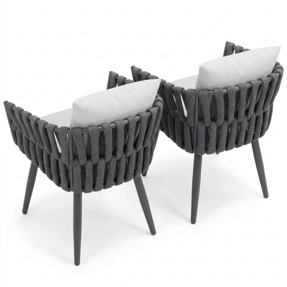 Juego de 2 sillas de jardín con diseño de cuerda, cojines repelentes al agua