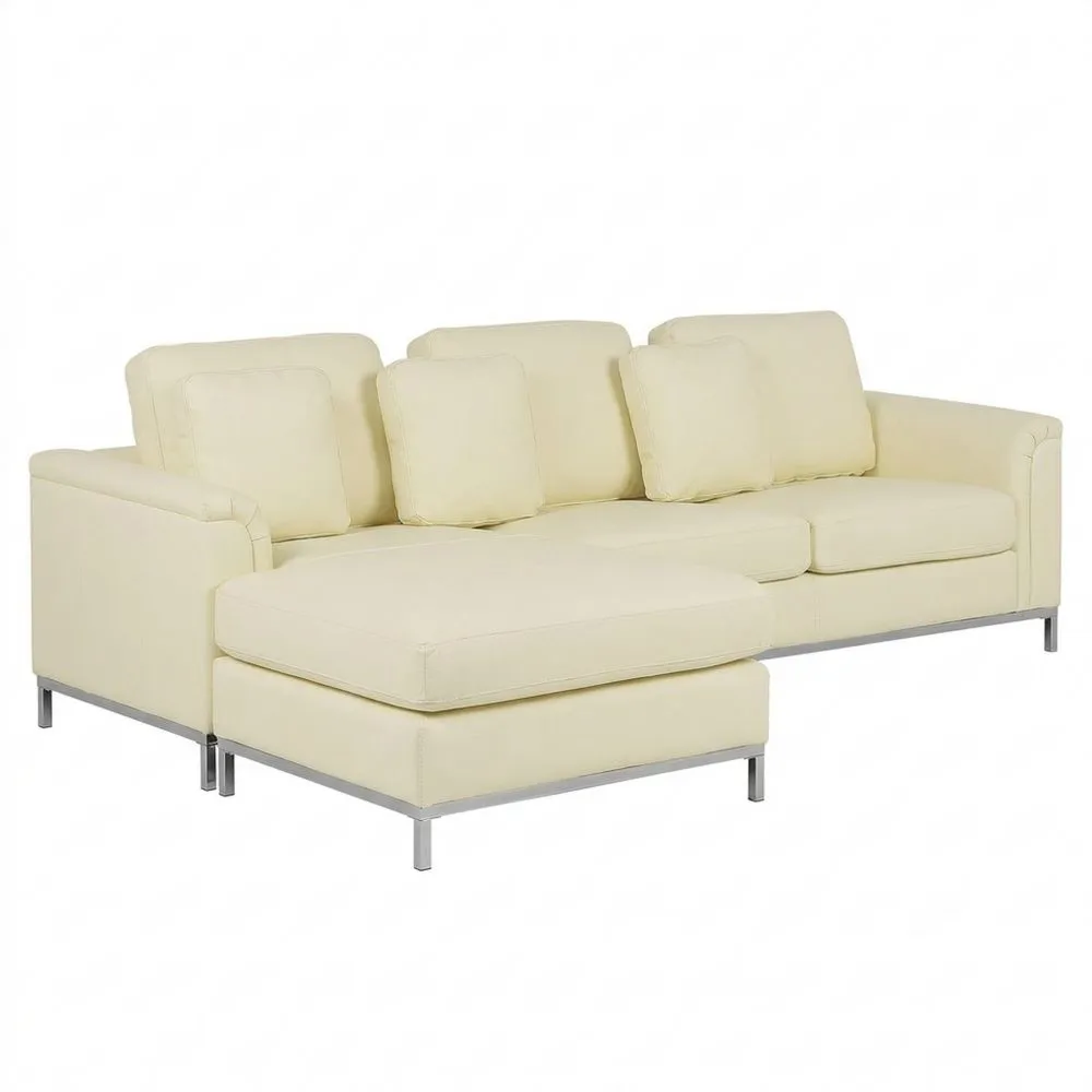 Sofá Esquinero en Forma de L Tapizado en Cuero Beige