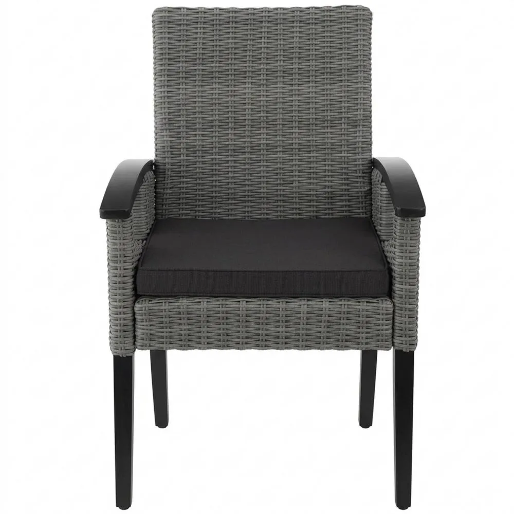 Silla de Ratán con Patas y Reposabrazos, Mobiliario Exterior Resistente al Clima, Cojín Lavable y Extraíble, Fácil Montaje – Gris