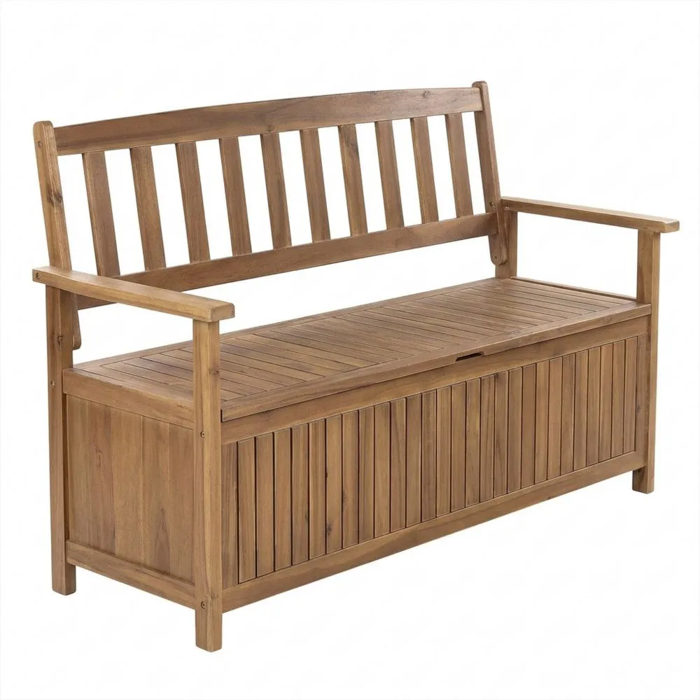 Banco de jardín de madera de acacia 160 cm con almacenamiento para 3 plazas
