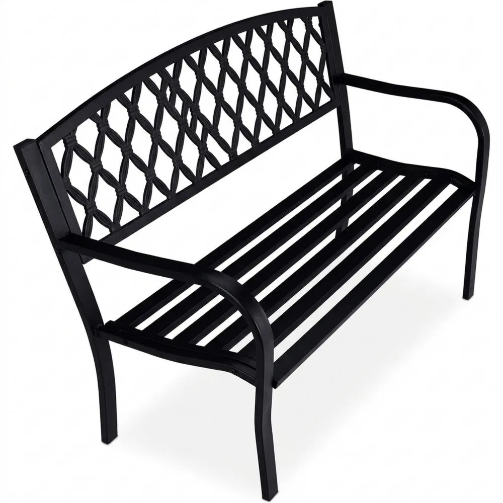Banco para Jardín de 2 Plazas con Diseño Decorativo en Negro