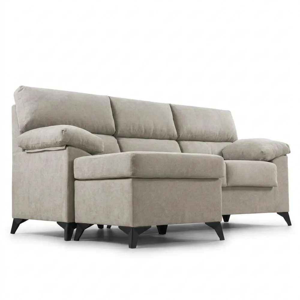 Sofá Chaise Longue de 200 cm Resistente a Manchas Beige con Estructura de Madera