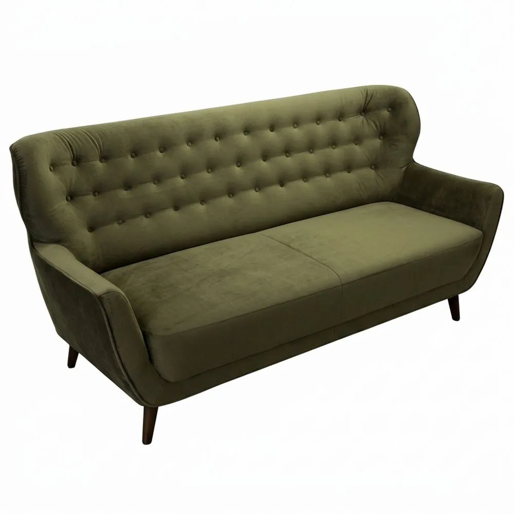 Sofá retro de 3 plazas con efecto terciopelo tufted verde