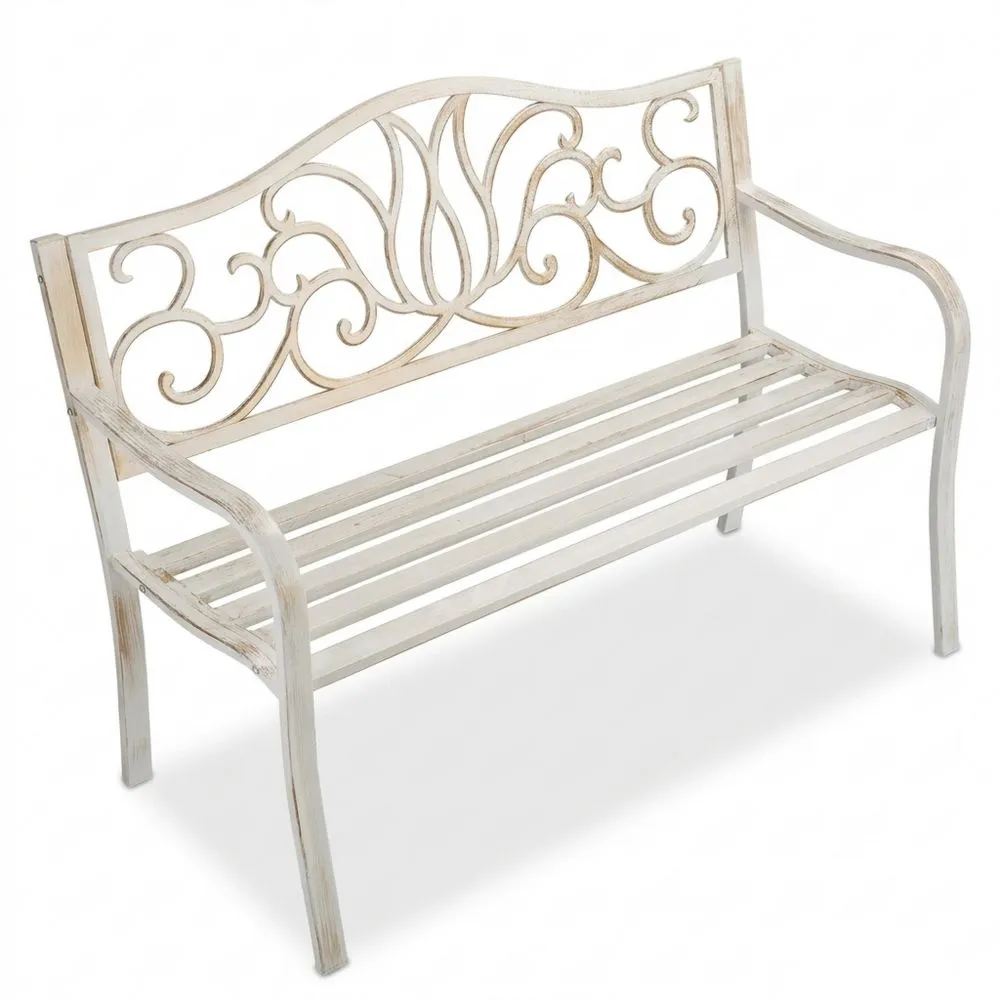 Banco de Jardín Clásico para 2 Personas, Asiento de Metal, Ideal para Balcón y Terraza, 90 x 127,5 x 63 cm