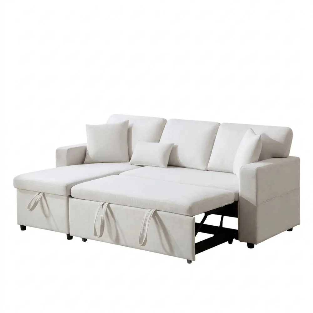 Sofá cama rinconera extensible con cajón y estante integrado, otomana flexible intercambiable, 3 plazas para sala de estar