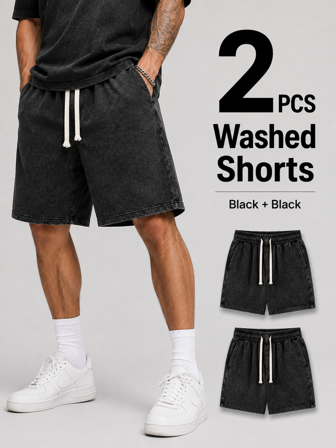2-Pack Men's Washed Drawstring Shorts