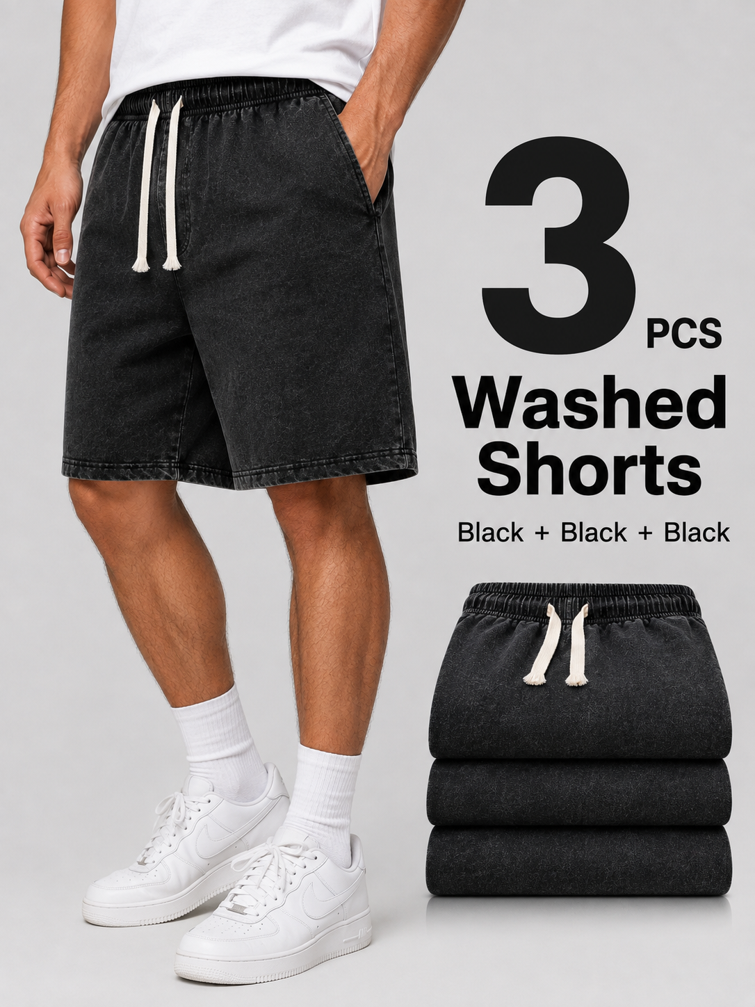 3-Pack Men's Washed Drawstring Shorts
